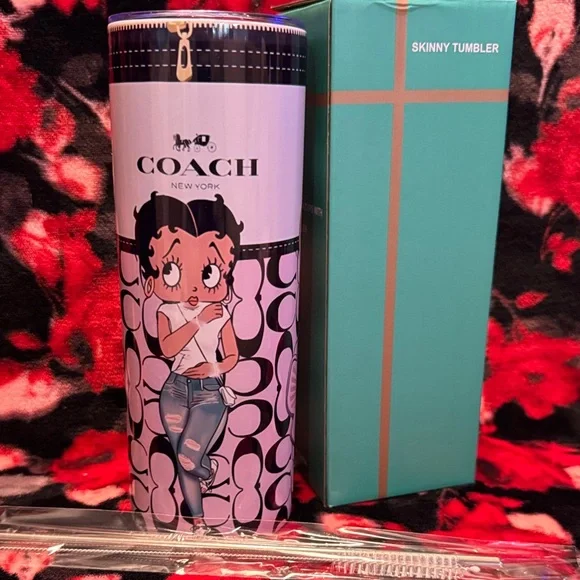 Betty Boop Coach Cartoon Design Skinny Tumbler Pink - Picture 1 of 6
